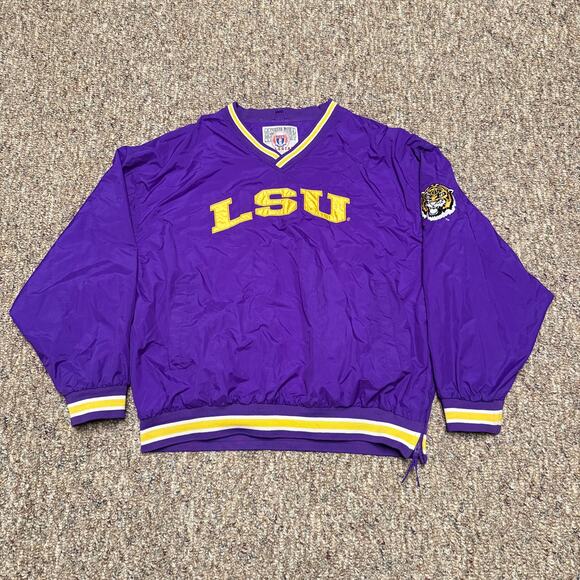 Vintage LSU Tiger Jacket Adult XL Pullover Windbreaker Embroidered Purple - Picture 1 of 5